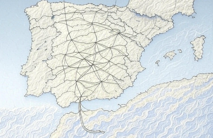 Mapa de España con red de conexiones