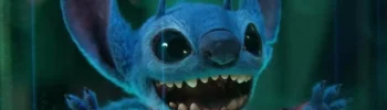 Personaje azul animado con dientes grandes y orejas.