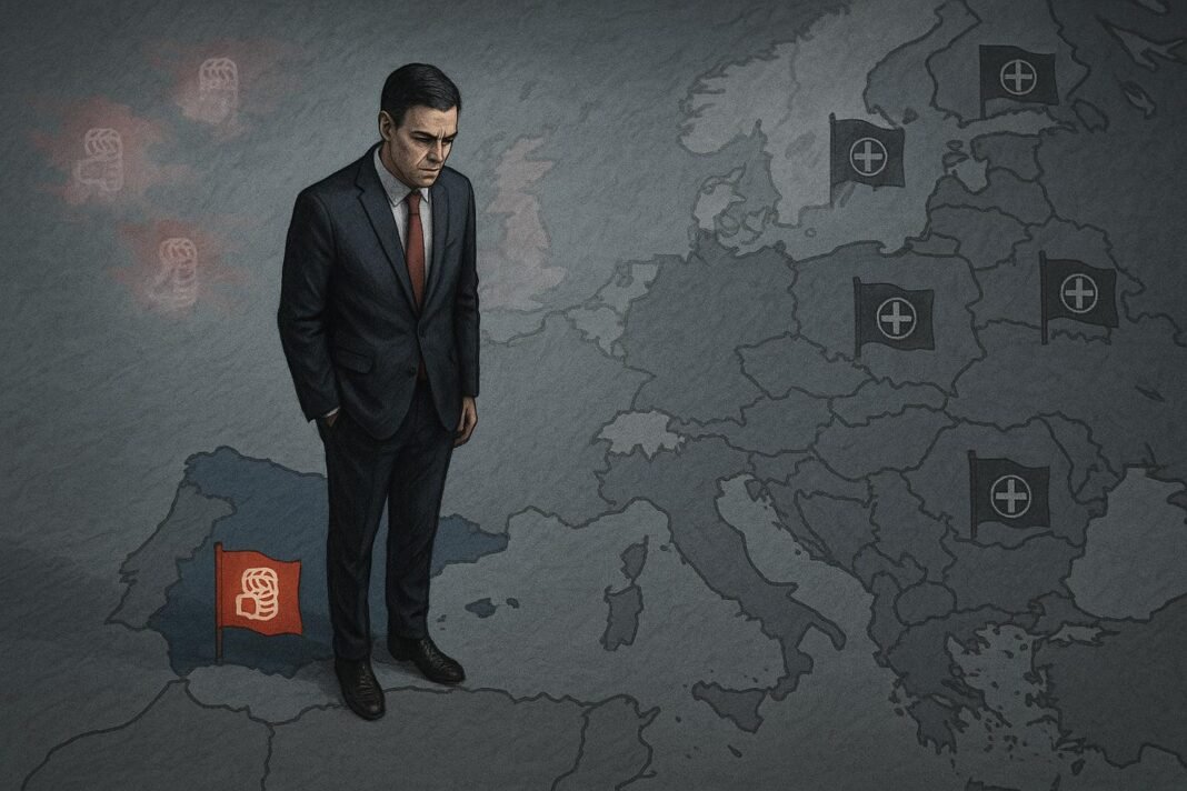 Hombre de pie sobre mapa de Europa