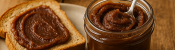 Mermelada de dátiles con tostada y arándanos.