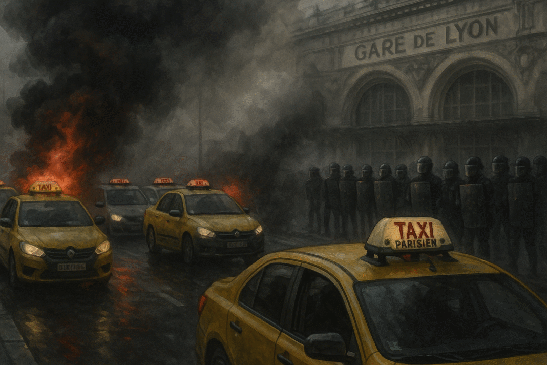 Protesta en París frente a la estación Gare de Lyon.