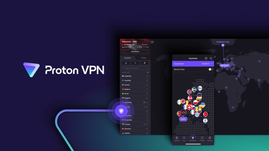 Pantalla de selección de servidores Proton VPN