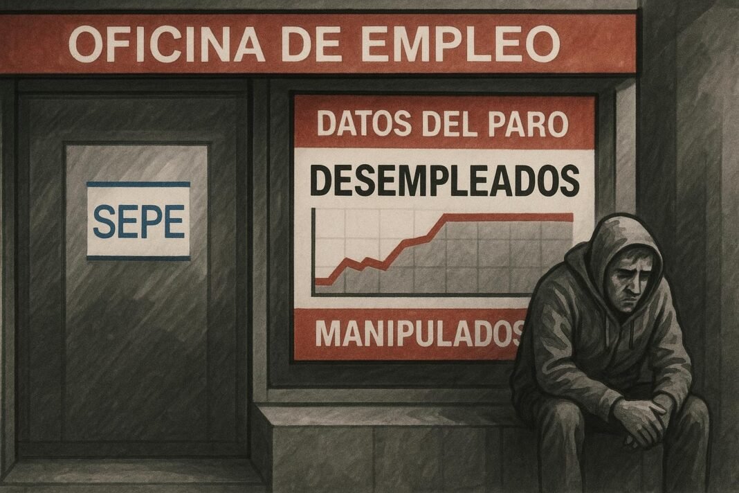 Gráfico de desempleo manipulado en oficina de empleo.