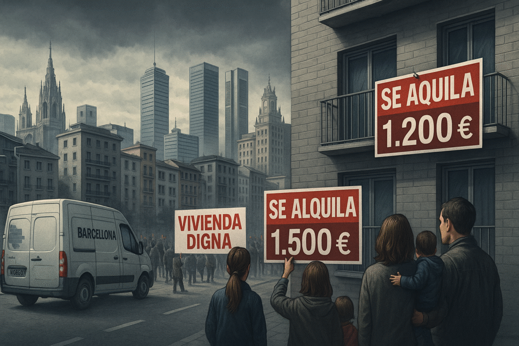 Protesta en Barcelona por alquileres altos.