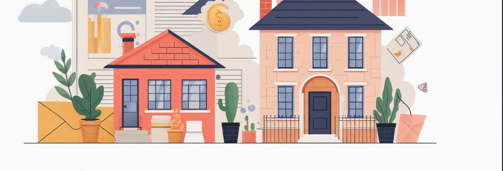 Ilustración de casas modernas y plantas.