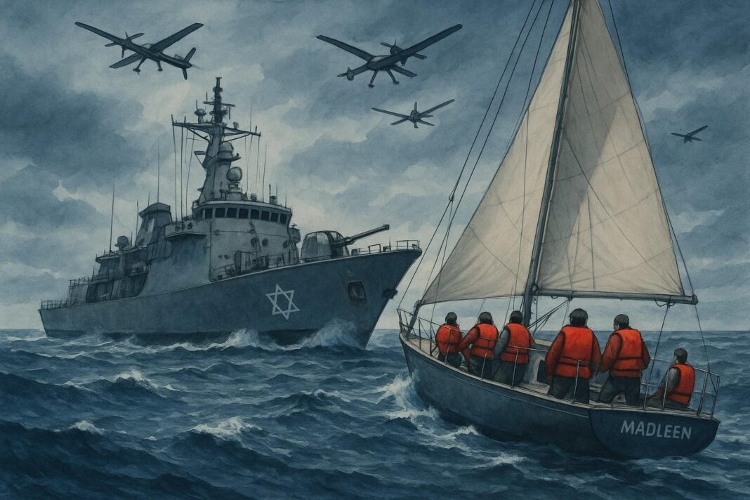 Barco militar y velero en el mar agitado