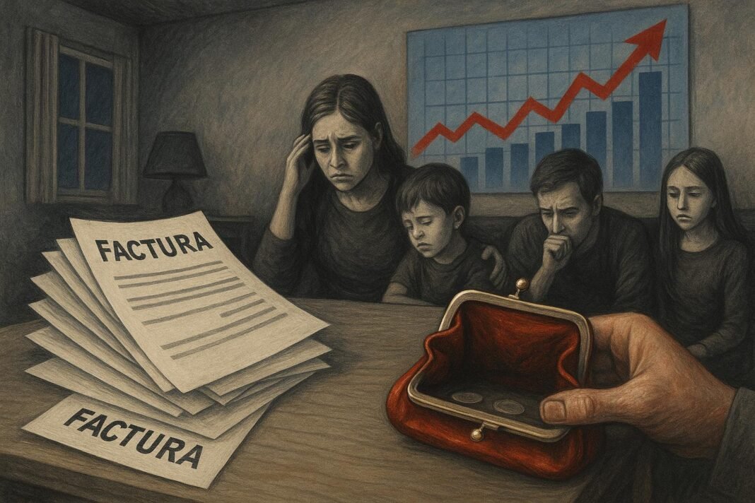 Familia preocupada por las facturas y falta de dinero.