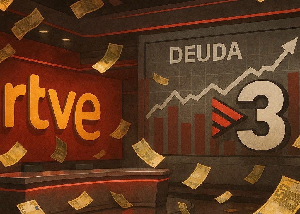 Gráfica de deuda creciente con billetes volando.