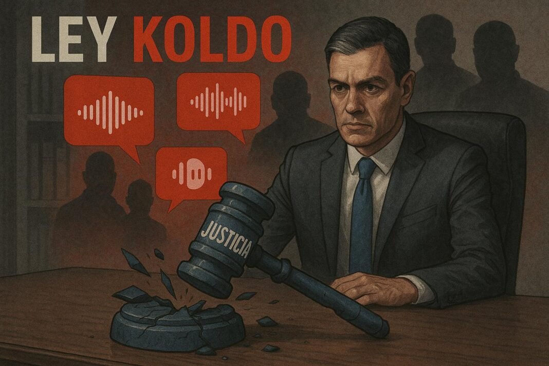 Ilustración busto de hombre con mazo de justicia roto.