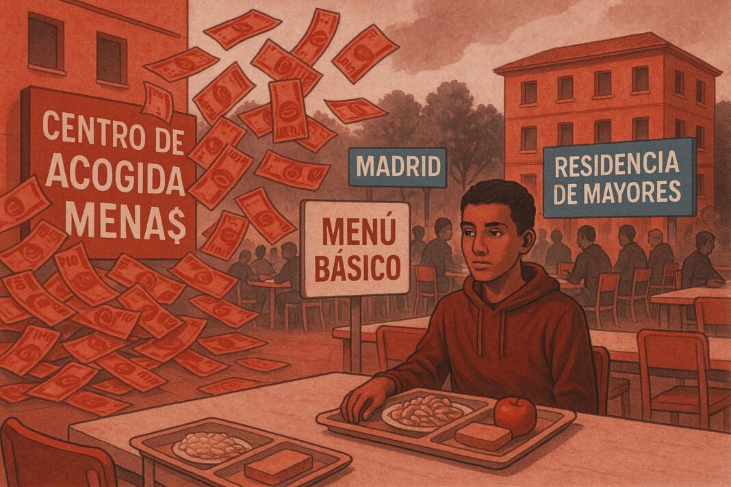 Joven en comedor de centro de acogida en Madrid.