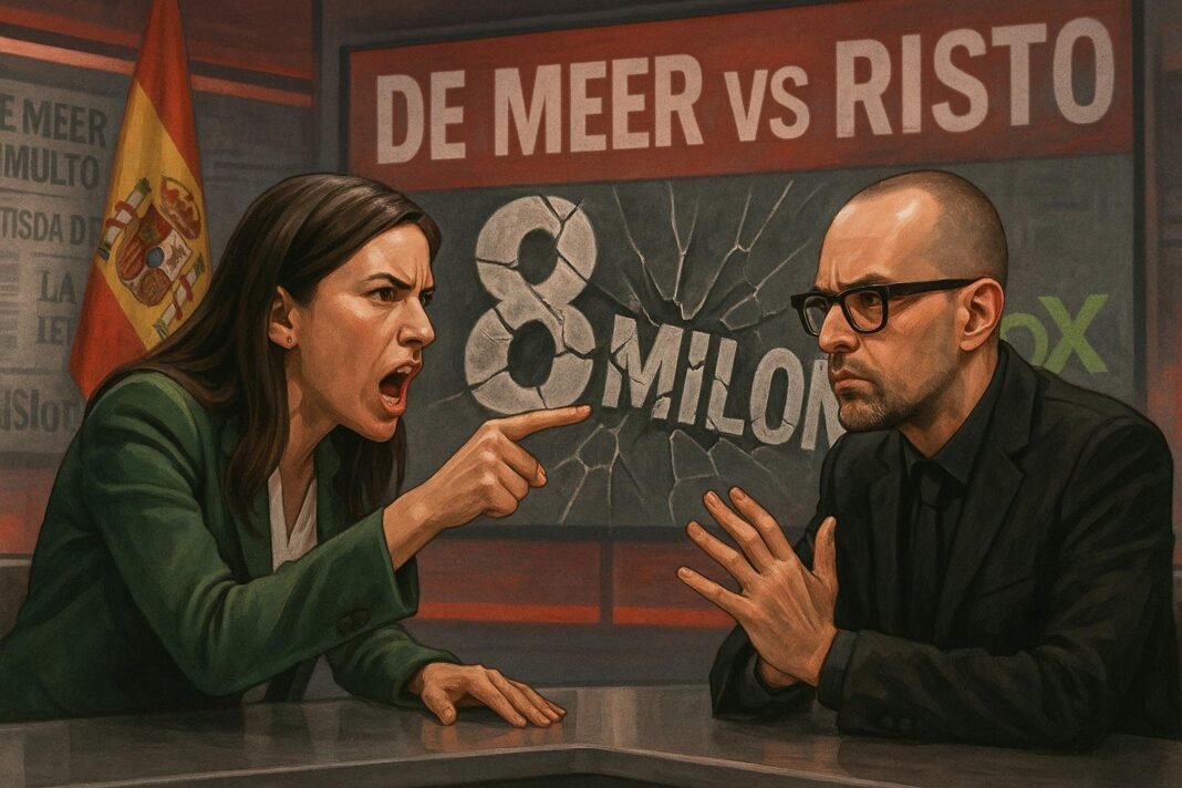 Debate entre dos personas en televisión española.
