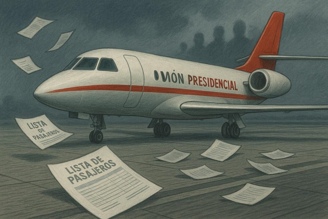 Avión presidencial con listas de pasajeros.